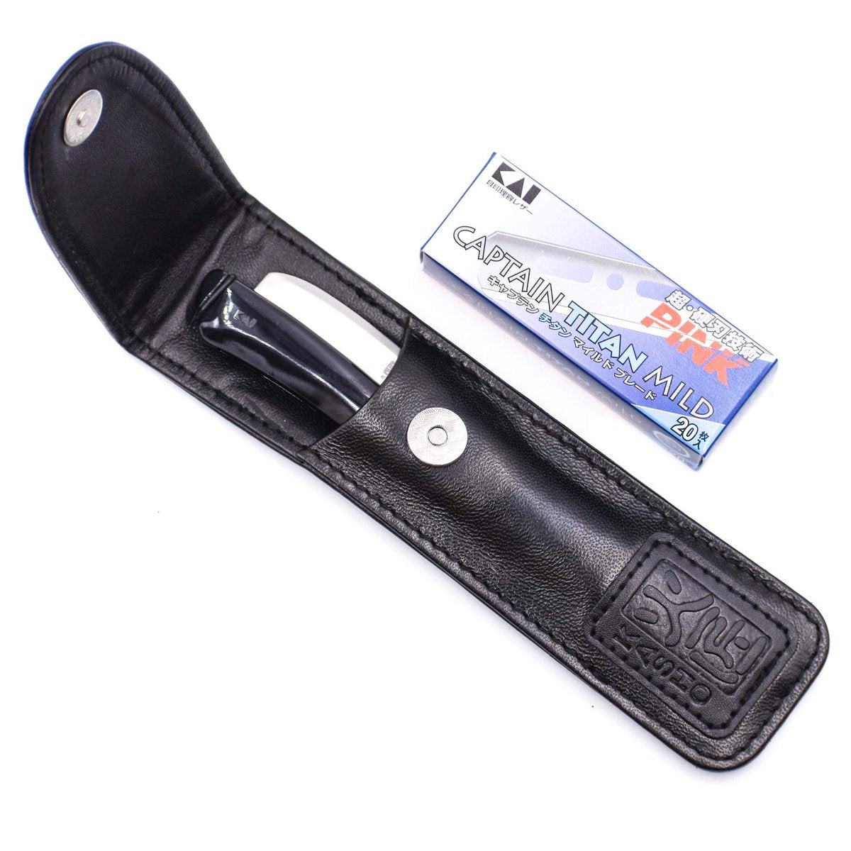 Kai Kasho Captain Japanese Professional Folding Straight Edge Barbering Razor with Leather Case – 20 Kai Captain Titan Blades Included – Compatible with Feather Artist Club Blades - görsel 5