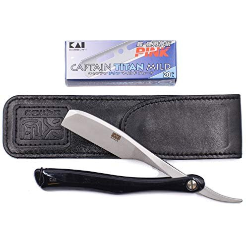 Kai Kasho Captain Japanese Professional Folding Straight Edge Barbering Razor with Leather Case – 20 Kai Captain Titan Blades Included – Compatible with Feather Artist Club Blades - görsel 4