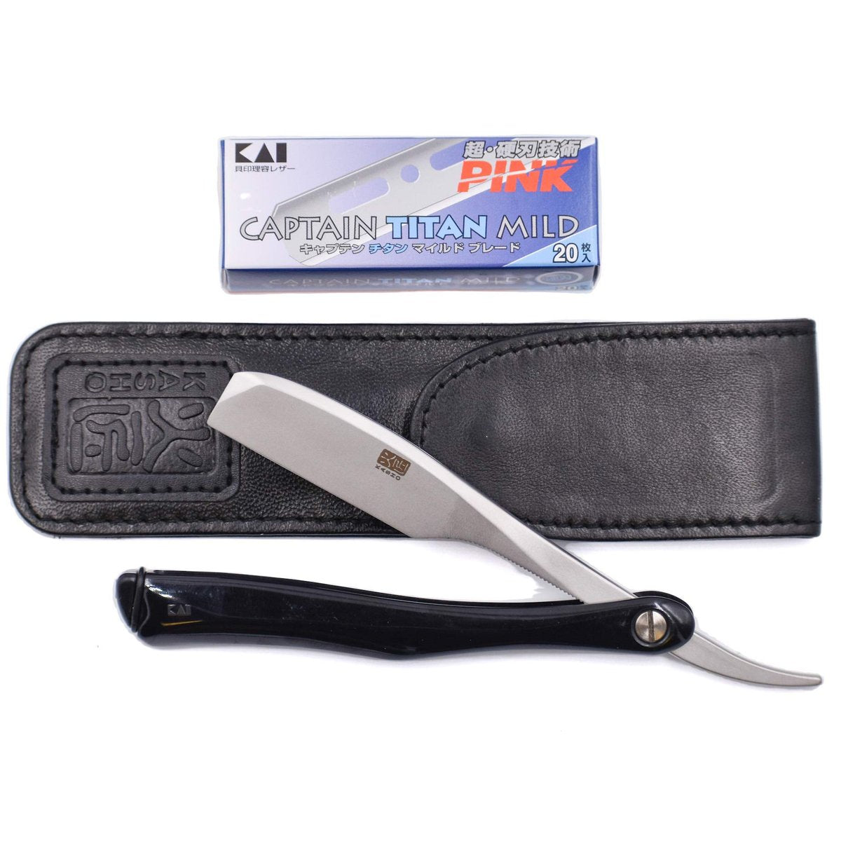 Kai Kasho Captain Japanese Professional Folding Straight Edge Barbering Razor with Leather Case – 20 Kai Captain Titan Blades Included – Compatible with Feather Artist Club Blades - görsel 3
