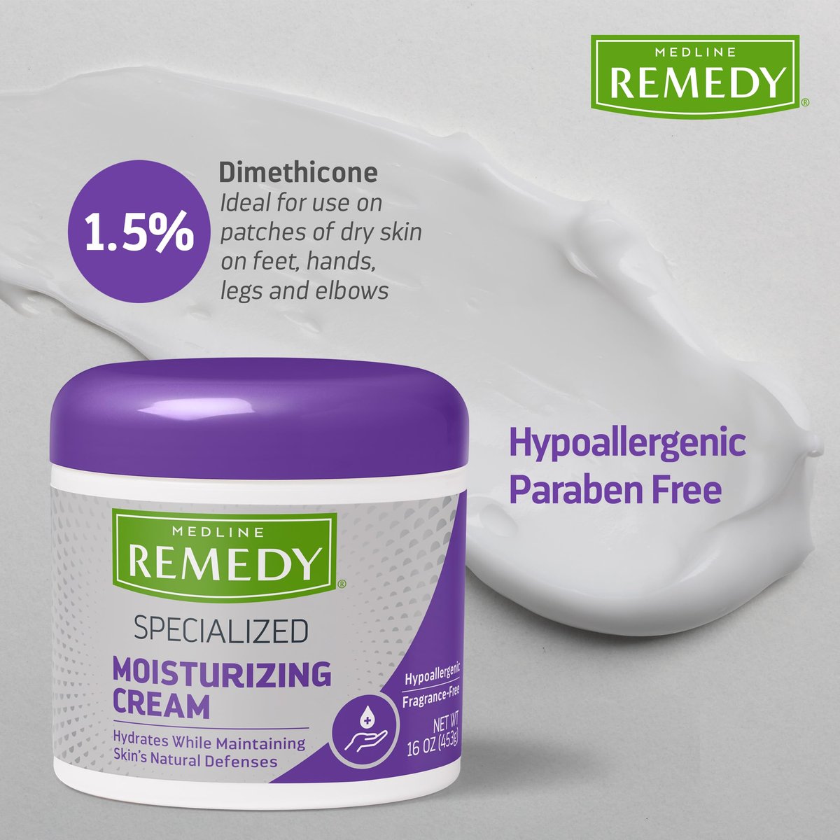 Medline Remedy Specialized Skin Cream, Fragrance-Free (16 oz) - 1.5% Dimethicone Nourishing Moisturizer for Dry Skin, Hypoallergenic Body Cream Avelisse