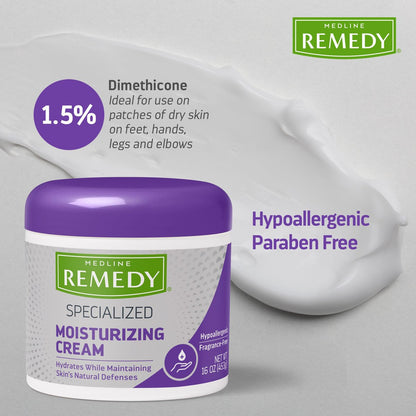 Medline Remedy Specialized Skin Cream, Fragrance-Free (16 oz) - 1.5% Dimethicone Nourishing Moisturizer for Dry Skin, Hypoallergenic Body Cream Avelisse