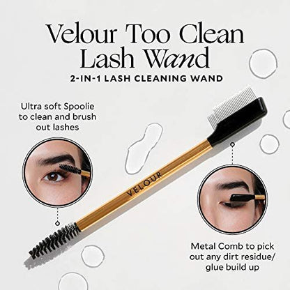 VELOUR Too Clean Lash Wand – 2-in-1 Eyelash Cleansing Brush for False Lashes & Extensions | Brow & Lash Brush | Gold | Full Size Avelisse