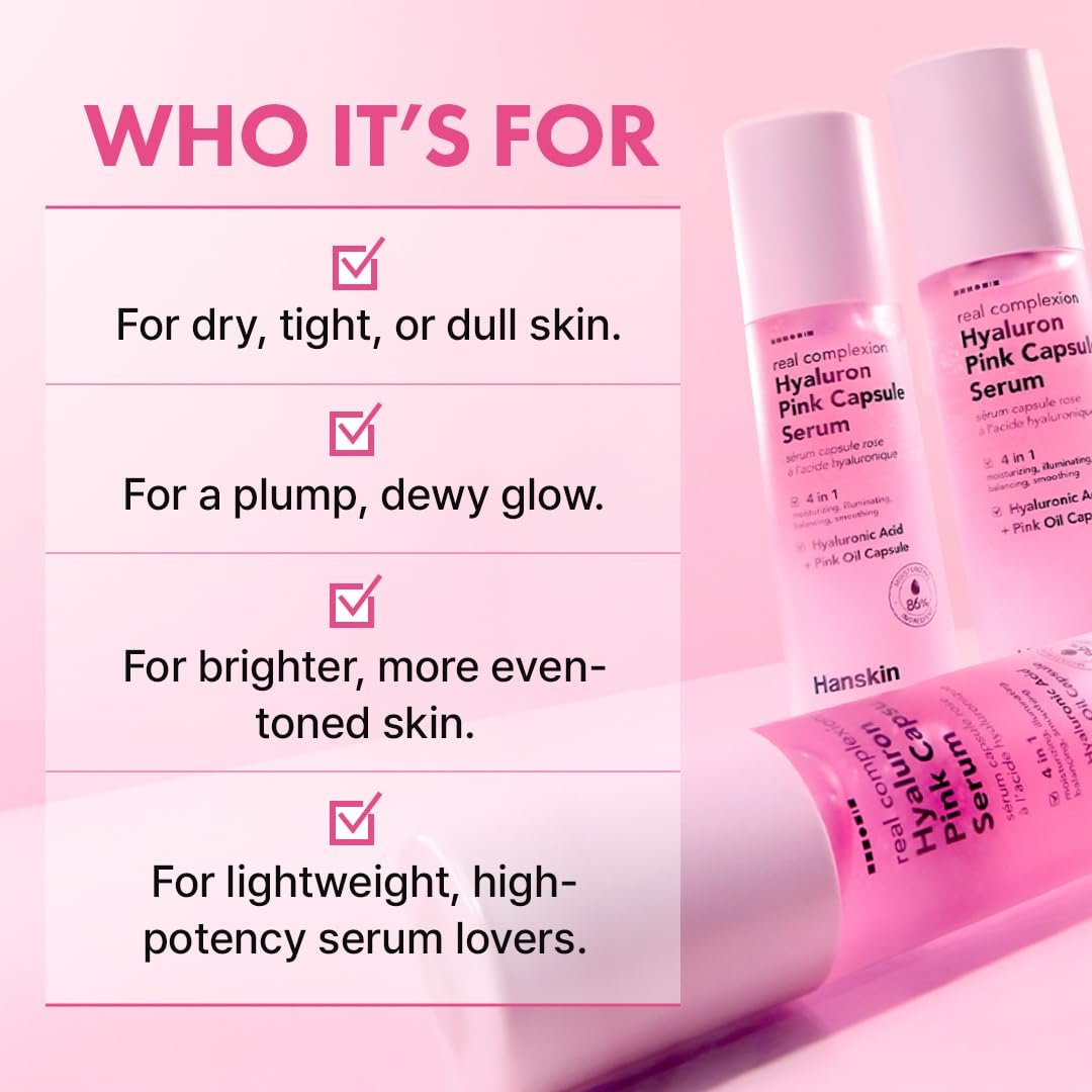 Hanskin Hyaluron Pink Capsule Serum – 6-Layer Hyaluronic Acid for Deep Hydration, Glass Skin Glow & Pink Radiance | Vitamin B12 Barrier Support, Moisturizing & Brightening Korean Serum | 1.69 fl oz - görsel 13