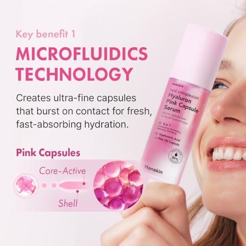 Hanskin Hyaluron Pink Capsule Serum – 6-Layer Hyaluronic Acid for Deep Hydration, Glass Skin Glow & Pink Radiance | Vitamin B12 Barrier Support, Moisturizing & Brightening Korean Serum | 1.69 fl oz - görsel 6