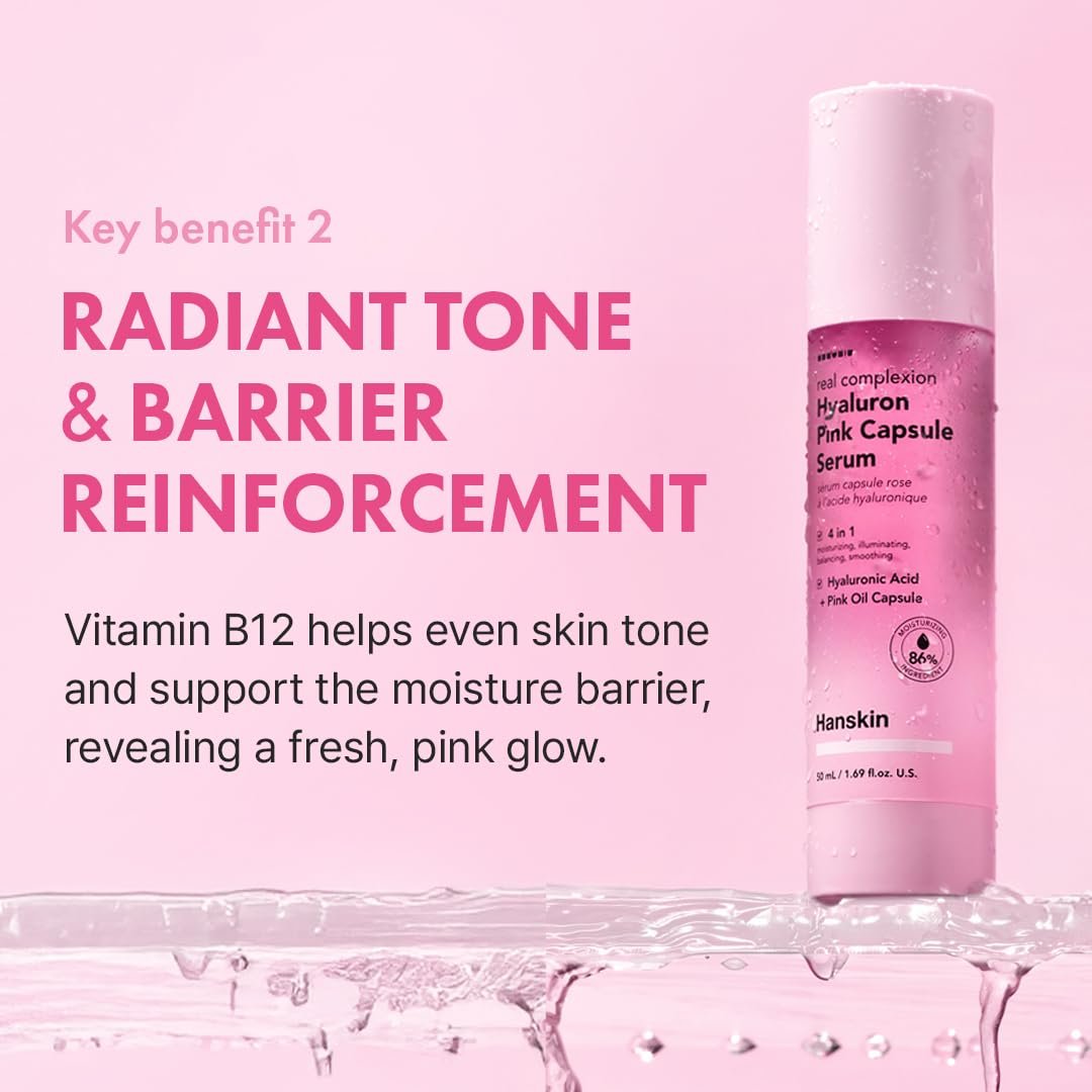 Hanskin Hyaluron Pink Capsule Serum – 6-Layer Hyaluronic Acid for Deep Hydration, Glass Skin Glow & Pink Radiance | Vitamin B12 Barrier Support, Moisturizing & Brightening Korean Serum | 1.69 fl oz - görsel 7