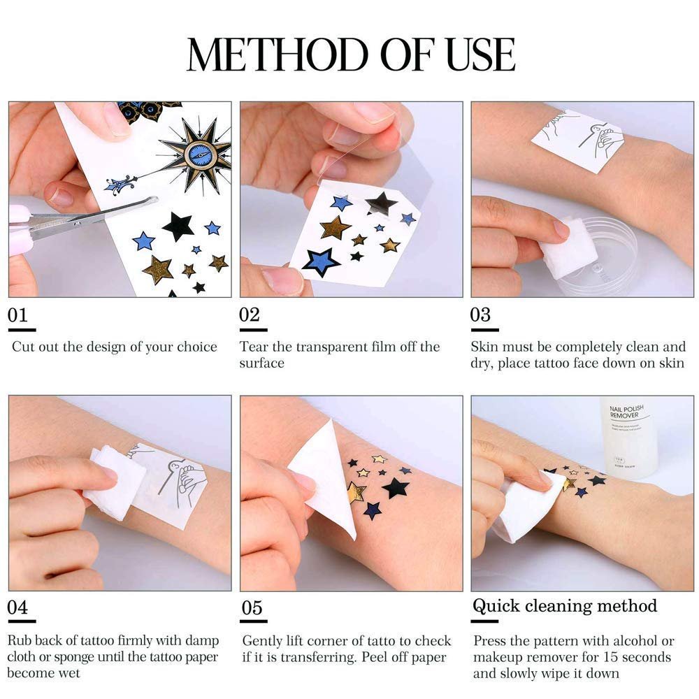 9 Sheets 110+ Metallic Temporary Tattoos for Women & Girls – Gold Silver Glitter Flash Waterproof Tattoo Stickers for Beach, Festivals & Parties - görsel 12