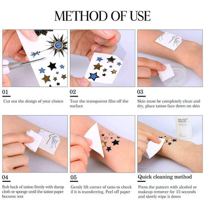 9 Sheets 110+ Metallic Temporary Tattoos for Women & Girls – Gold Silver Glitter Flash Waterproof Tattoo Stickers for Beach, Festivals & Parties