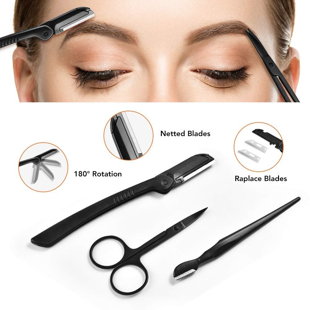 9-in-1 Eyebrow Kit & Dermaplaning Tool for Women - Multipurpose Exfoliating Face Grooming Set with Stainless Steel Scissors - görsel 3