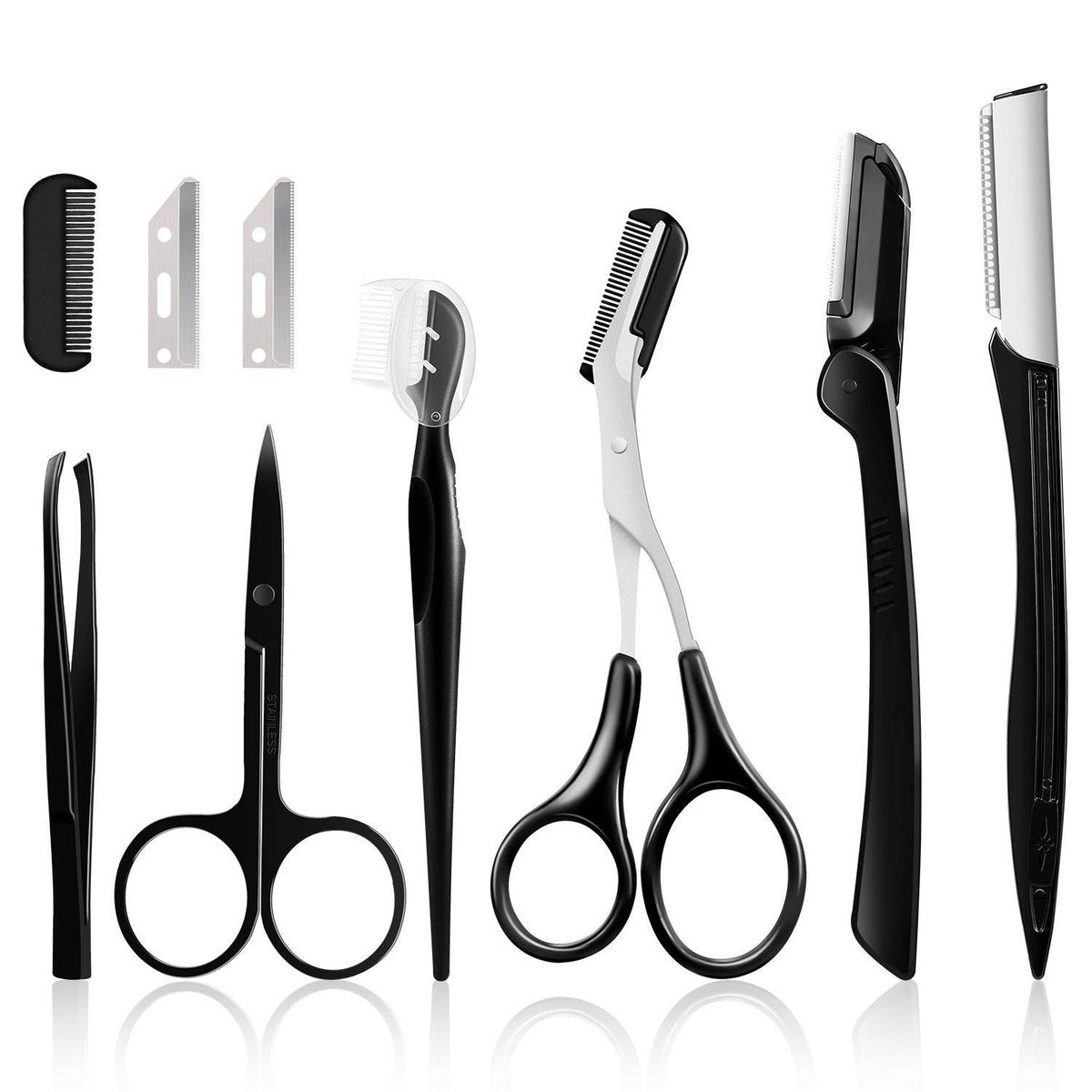 9-in-1 Eyebrow Kit & Dermaplaning Tool for Women - Multipurpose Exfoliating Face Grooming Set with Stainless Steel Scissors - görsel 1