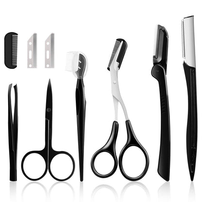9-in-1 Eyebrow Kit & Dermaplaning Tool for Women - Multipurpose Exfoliating Face Grooming Set with Stainless Steel Scissors