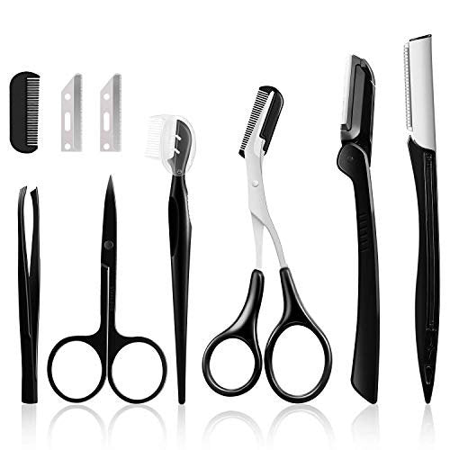 9-in-1 Eyebrow Kit & Dermaplaning Tool for Women - Multipurpose Exfoliating Face Grooming Set with Stainless Steel Scissors - görsel 2