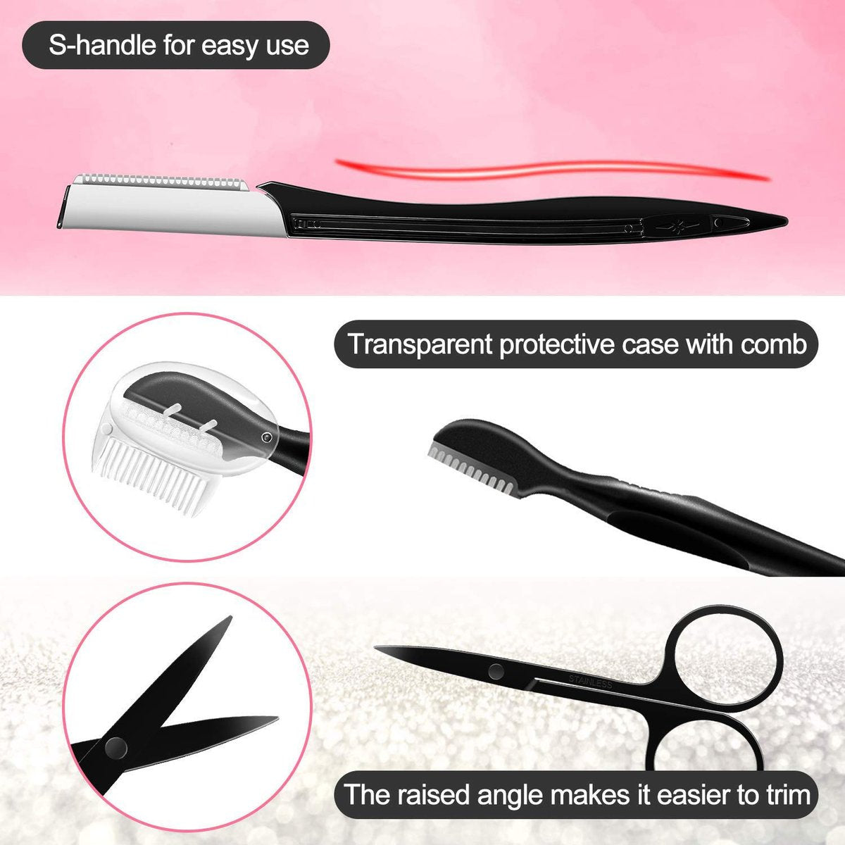 9-in-1 Eyebrow Kit & Dermaplaning Tool for Women - Multipurpose Exfoliating Face Grooming Set with Stainless Steel Scissors - görsel 7