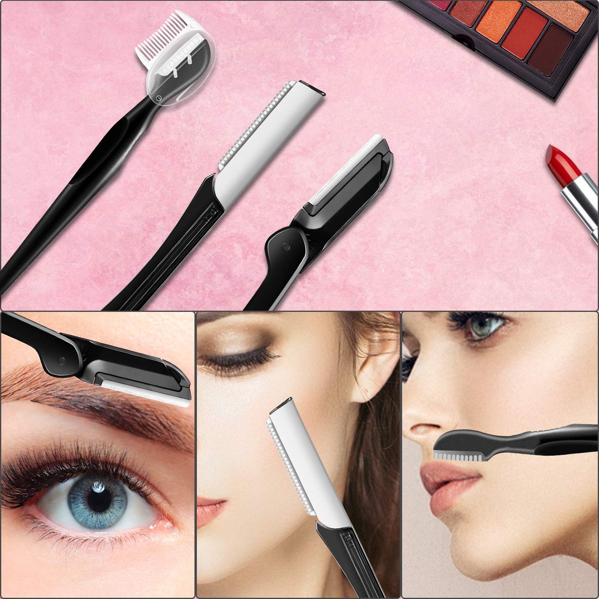 9-in-1 Eyebrow Kit & Dermaplaning Tool for Women - Multipurpose Exfoliating Face Grooming Set with Stainless Steel Scissors - görsel 15