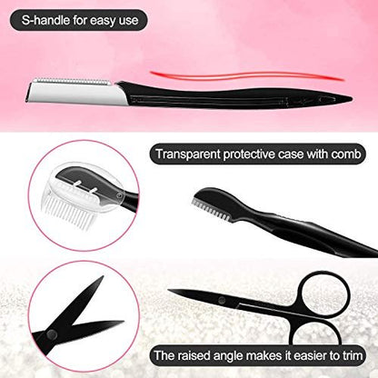 9-in-1 Eyebrow Kit & Dermaplaning Tool for Women - Multipurpose Exfoliating Face Grooming Set with Stainless Steel Scissors