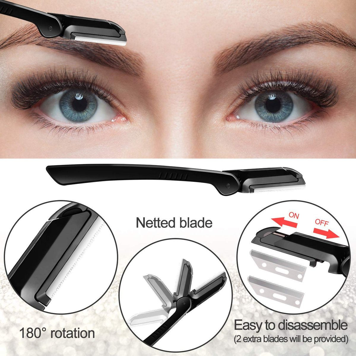 9-in-1 Eyebrow Kit & Dermaplaning Tool for Women - Multipurpose Exfoliating Face Grooming Set with Stainless Steel Scissors - görsel 9