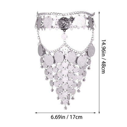 Beaupretty Women Masquerade Mask Face Chain Metal Jewelry - Silver Belly Coin Veil for Halloween Dance Play Accessories