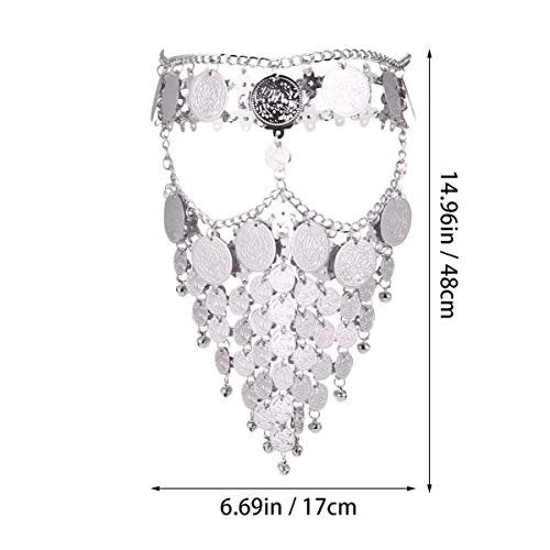 Beaupretty Women Masquerade Mask Face Chain Metal Jewelry - Silver Belly Coin Veil for Halloween Dance Play Accessories - görsel 4