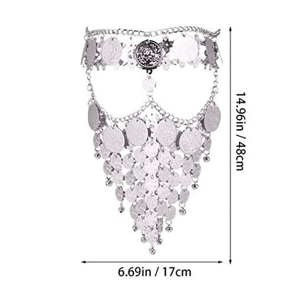 Beaupretty Women Masquerade Mask Face Chain Metal Jewelry - Silver Belly Coin Veil for Halloween Dance Play Accessories