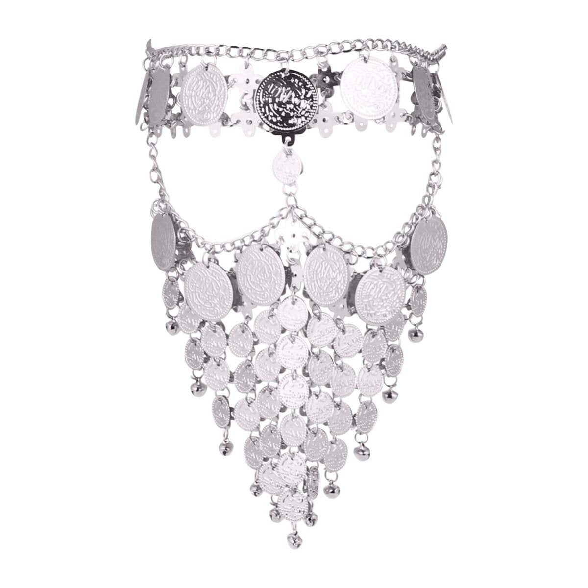 Beaupretty Women Masquerade Mask Face Chain Metal Jewelry - Silver Belly Coin Veil for Halloween Dance Play Accessories - görsel 1