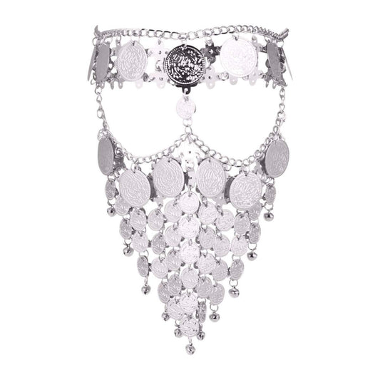 Beaupretty Women Masquerade Mask Face Chain Metal Jewelry - Silver Belly Coin Veil for Halloween Dance Play Accessories