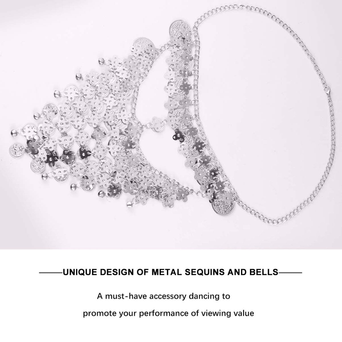 Beaupretty Women Masquerade Mask Face Chain Metal Jewelry - Silver Belly Coin Veil for Halloween Dance Play Accessories - görsel 15