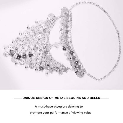 Beaupretty Women Masquerade Mask Face Chain Metal Jewelry - Silver Belly Coin Veil for Halloween Dance Play Accessories
