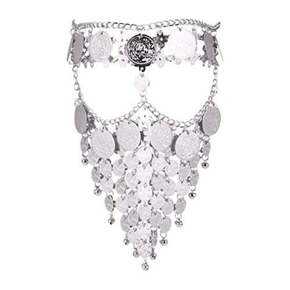 Beaupretty Women Masquerade Mask Face Chain Metal Jewelry - Silver Belly Coin Veil for Halloween Dance Play Accessories