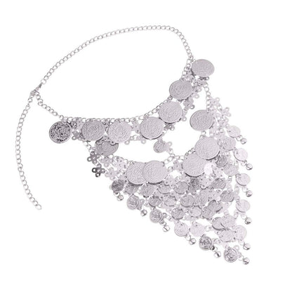 Beaupretty Women Masquerade Mask Face Chain Metal Jewelry - Silver Belly Coin Veil for Halloween Dance Play Accessories