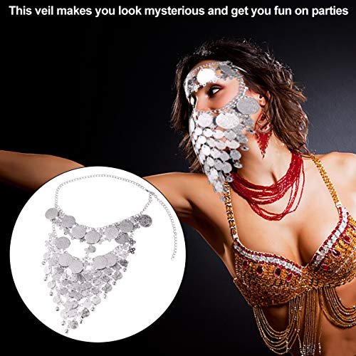 Beaupretty Women Masquerade Mask Face Chain Metal Jewelry - Silver Belly Coin Veil for Halloween Dance Play Accessories - görsel 14