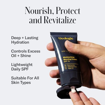 Geologie Moisturizing Face Cream with SPF 15 – Daily Hydrating Cream with Hyaluronic Acid & Niacinamide – Lightweight for Men & Women, 2 Fl Oz Avelisse