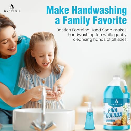 Bastion Foaming Antibacterial Hand Soap Refill – Pina Colada Scent, 1 Gallon (128 oz) – Bulk Moisturizing Hand Wash for Home, Office, Kitchen, Bathroom – Kills Germs, Softens Hands Avelisse