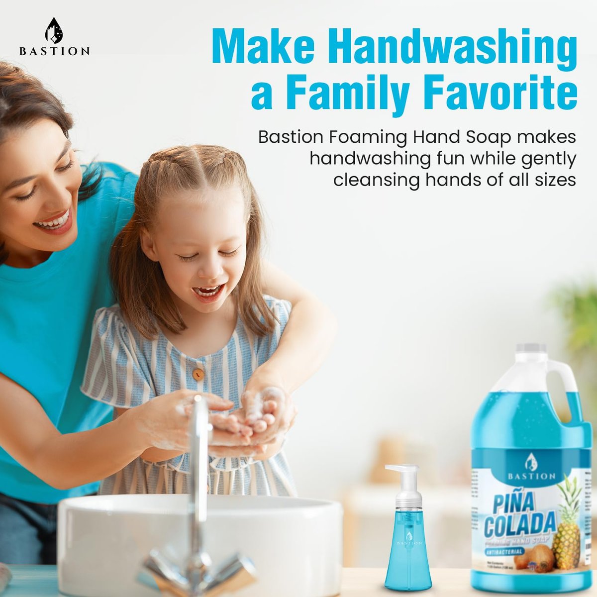Bastion Foaming Antibacterial Hand Soap Refill – Pina Colada Scent, 1 Gallon (128 oz) – Bulk Moisturizing Hand Wash for Home, Office, Kitchen, Bathroom – Kills Germs, Softens Hands Avelisse