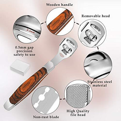 Stainless Steel Callus Shaver for Feet – Professional Foot File with 10 Blades & Dead Skin Storage Cover (7-Piece Kit)