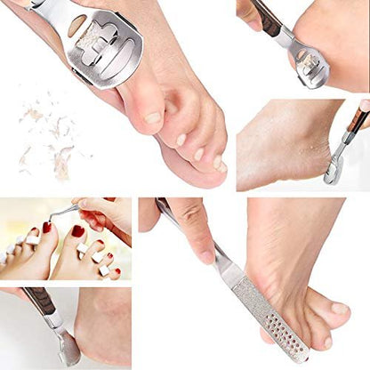 Stainless Steel Callus Shaver for Feet – Professional Foot File with 10 Blades & Dead Skin Storage Cover (7-Piece Kit)
