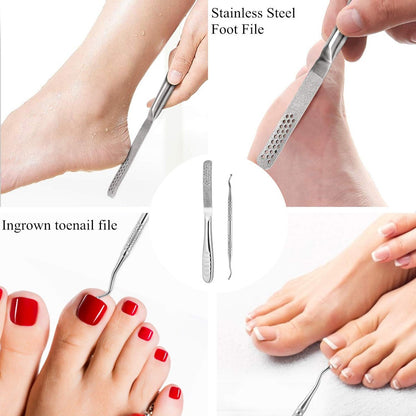 Stainless Steel Callus Shaver for Feet – Professional Foot File with 10 Blades & Dead Skin Storage Cover (7-Piece Kit)