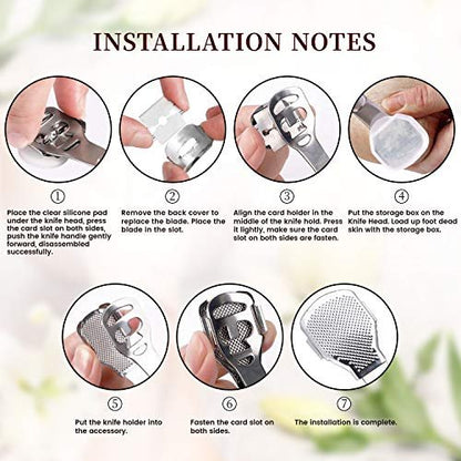 Stainless Steel Callus Shaver for Feet – Professional Foot File with 10 Blades & Dead Skin Storage Cover (7-Piece Kit)