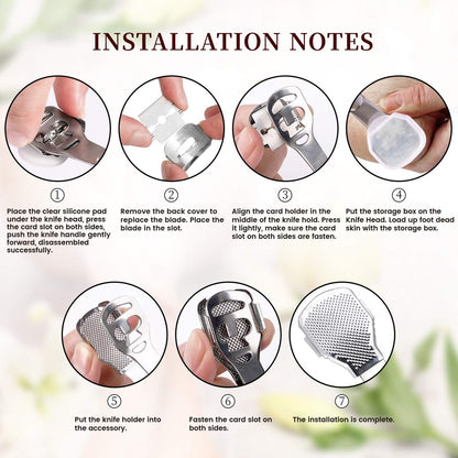 Stainless Steel Callus Shaver for Feet – Professional Foot File with 10 Blades & Dead Skin Storage Cover (7-Piece Kit)