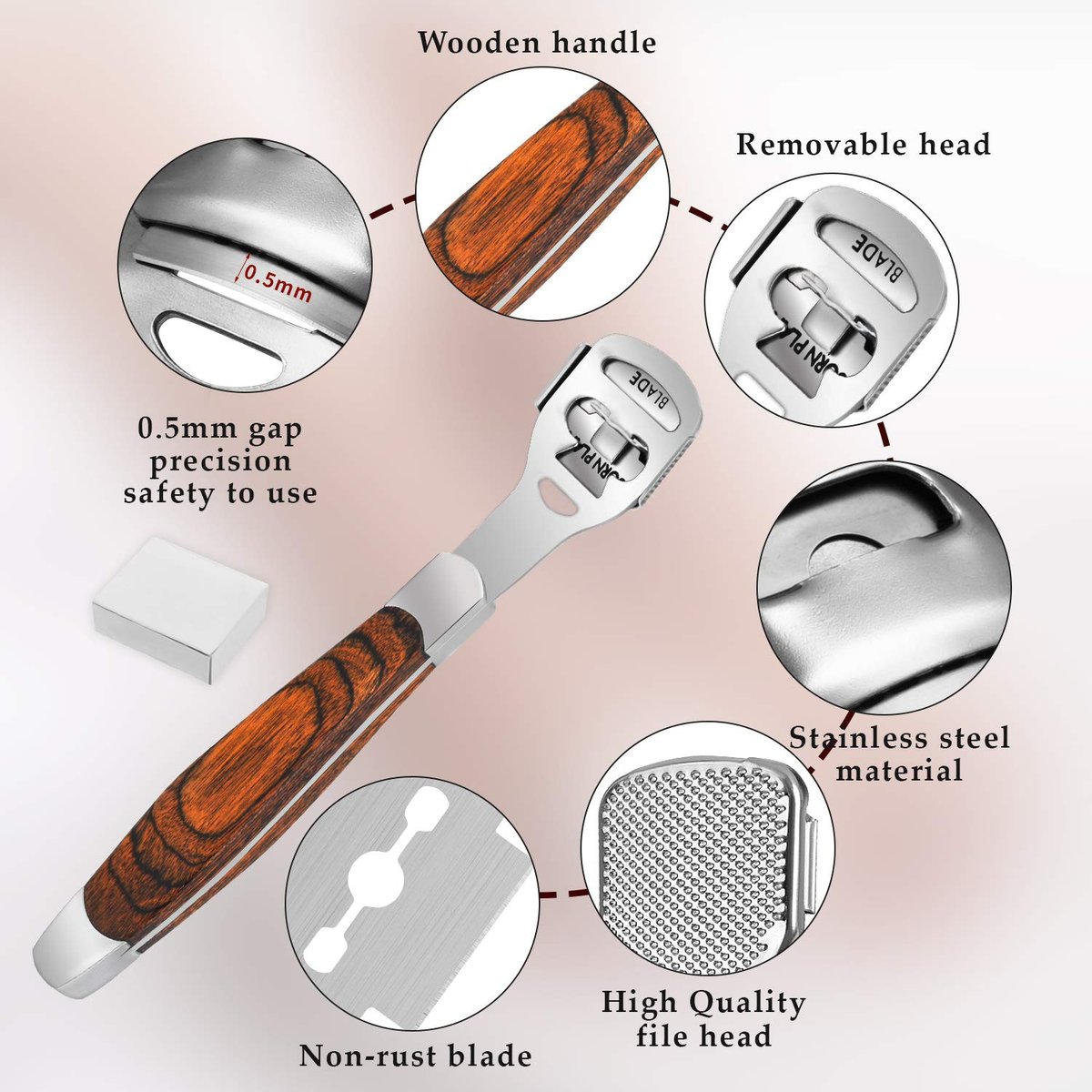 Stainless Steel Callus Shaver for Feet – Professional Foot File with 10 Blades & Dead Skin Storage Cover (7-Piece Kit) - görsel 5