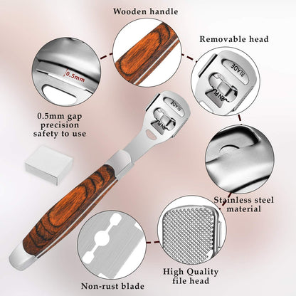 Stainless Steel Callus Shaver for Feet – Professional Foot File with 10 Blades & Dead Skin Storage Cover (7-Piece Kit)