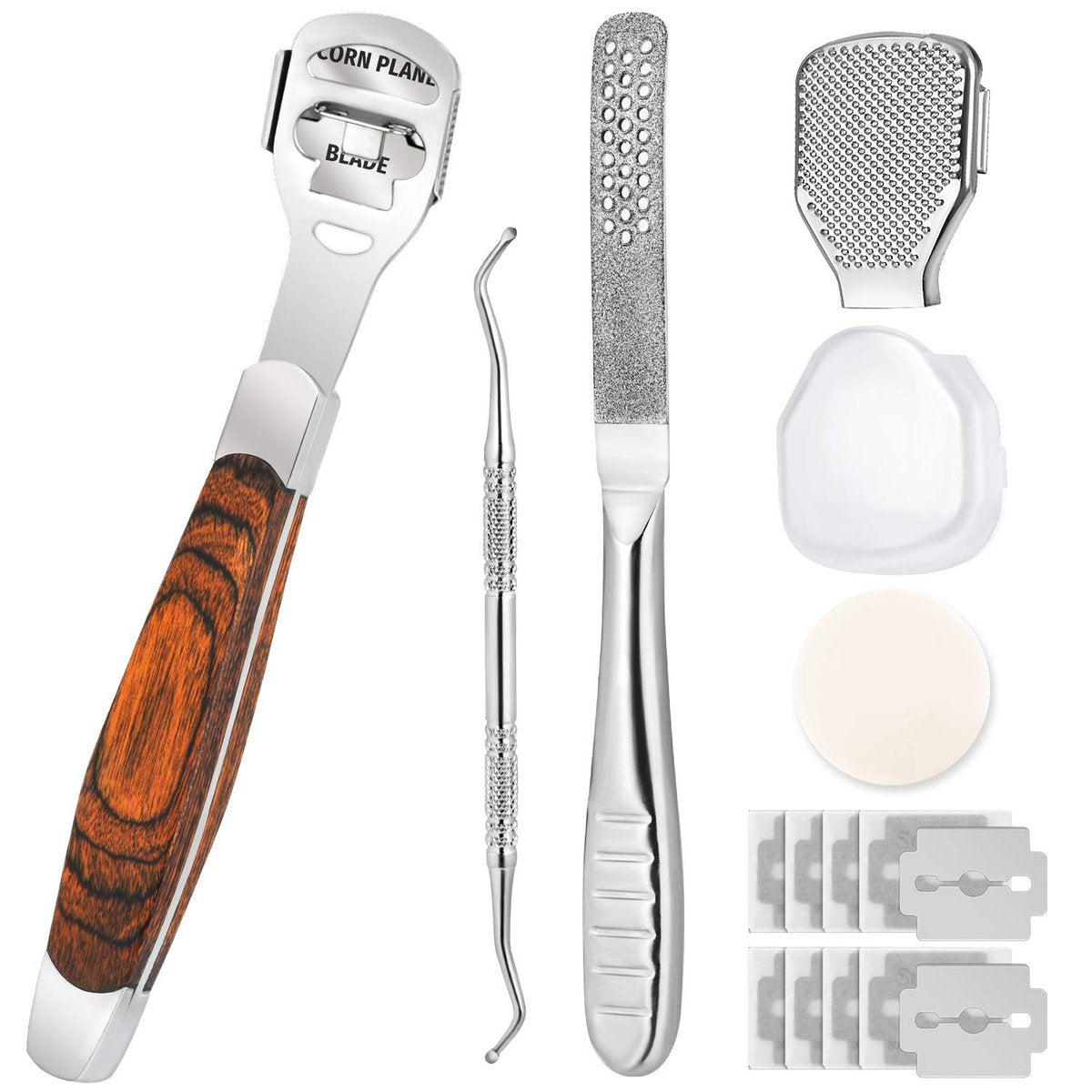 Stainless Steel Callus Shaver for Feet – Professional Foot File with 10 Blades & Dead Skin Storage Cover (7-Piece Kit) - görsel 1