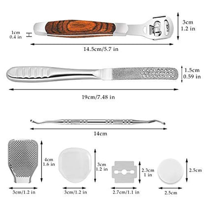 Stainless Steel Callus Shaver for Feet – Professional Foot File with 10 Blades & Dead Skin Storage Cover (7-Piece Kit)