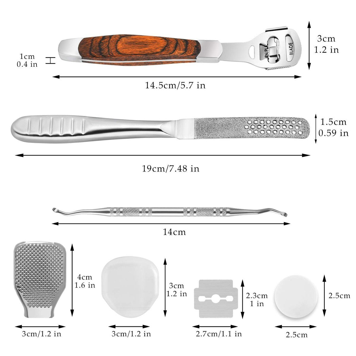 Stainless Steel Callus Shaver for Feet – Professional Foot File with 10 Blades & Dead Skin Storage Cover (7-Piece Kit) - görsel 3