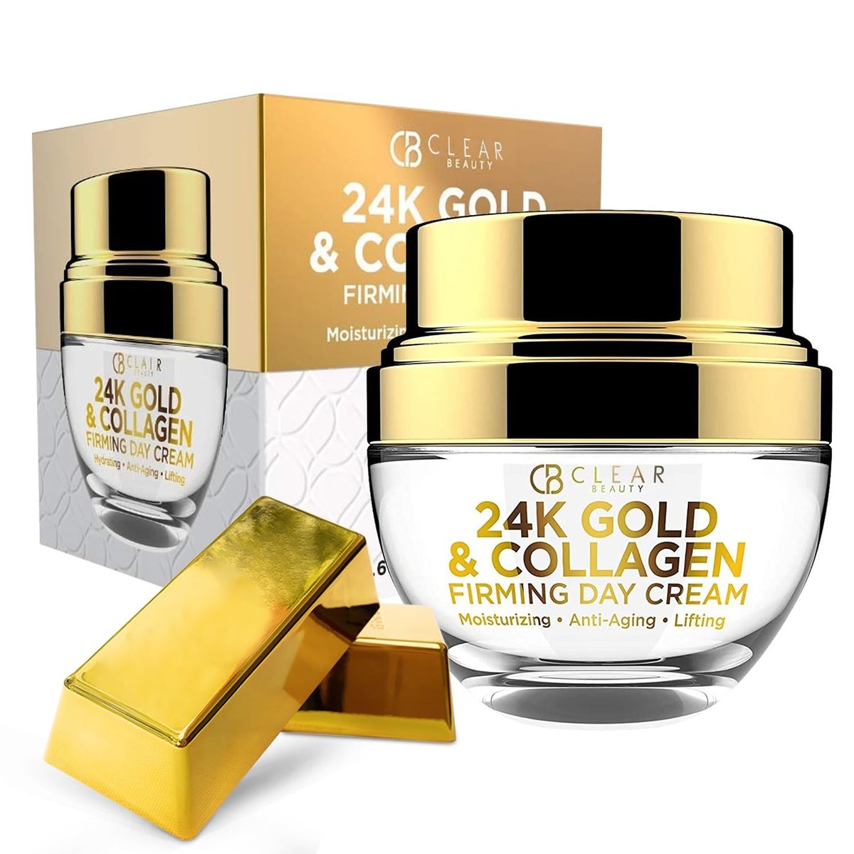 Clear Beauty 24K Gold & Collagen Day Cream Face Moisturizer – Anti Aging Korean Skin Care, Vegan, Dermatologist Tested, 1.69 Fl Oz - görsel 1