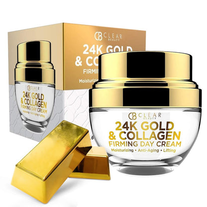 Clear Beauty 24K Gold & Collagen Day Cream Face Moisturizer – Anti Aging Korean Skin Care, Vegan, Dermatologist Tested, 1.69 Fl Oz
