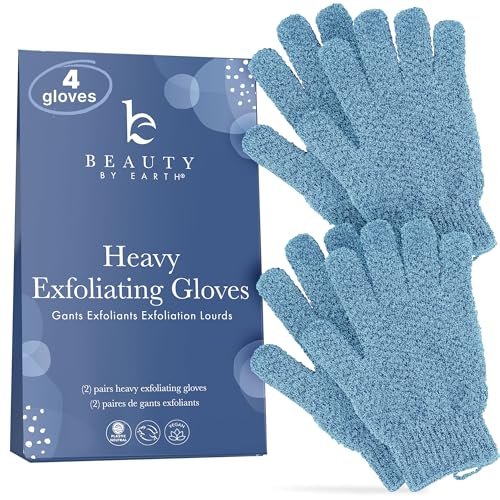 Exfoliating Glove (4 Pack, 2 Pairs) - Heavy Shower Gloves for Body Scrub, Exfoliates & Removes Dead Skin