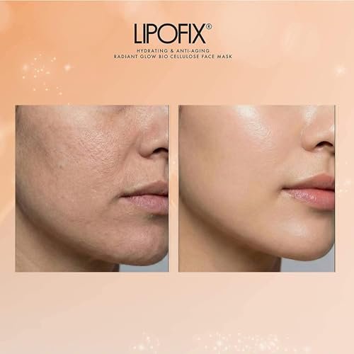 LIPOFIX Bio-Cellulose Anti-Aging Face Mask – Hydrating & Lifting Sheet Mask with 17 Amino Acids, Collagen Boosting, Wrinkle Reducing Spa Treatment for All Skin Types – 5 Pack Avelisse