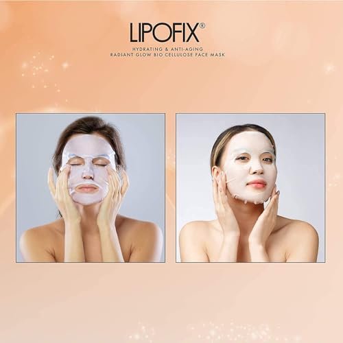 LIPOFIX Bio-Cellulose Anti-Aging Face Mask – Hydrating & Lifting Sheet Mask with 17 Amino Acids, Collagen Boosting, Wrinkle Reducing Spa Treatment for All Skin Types – 5 Pack Avelisse
