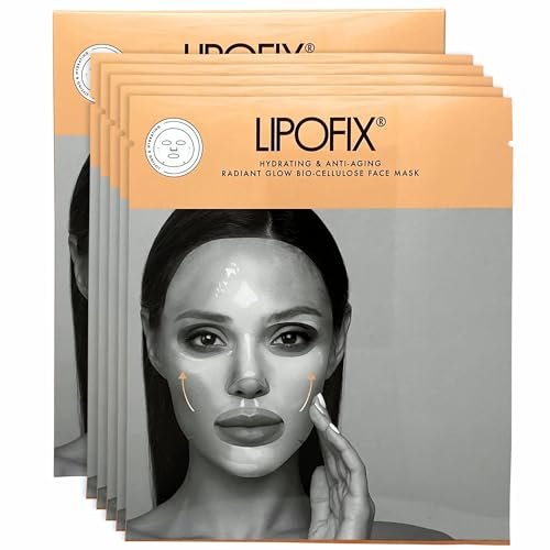 LIPOFIX Bio-Cellulose Anti-Aging Face Mask – Hydrating & Lifting Sheet Mask with 17 Amino Acids, Collagen Boosting, Wrinkle Reducing Spa Treatment for All Skin Types – 5 Pack Avelisse
