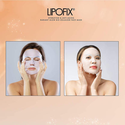 LIPOFIX Bio-Cellulose Anti-Aging Face Mask – Hydrating & Lifting Sheet Mask with 17 Amino Acids, Collagen Boosting, Wrinkle Reducing Spa Treatment for All Skin Types – 5 Pack Avelisse