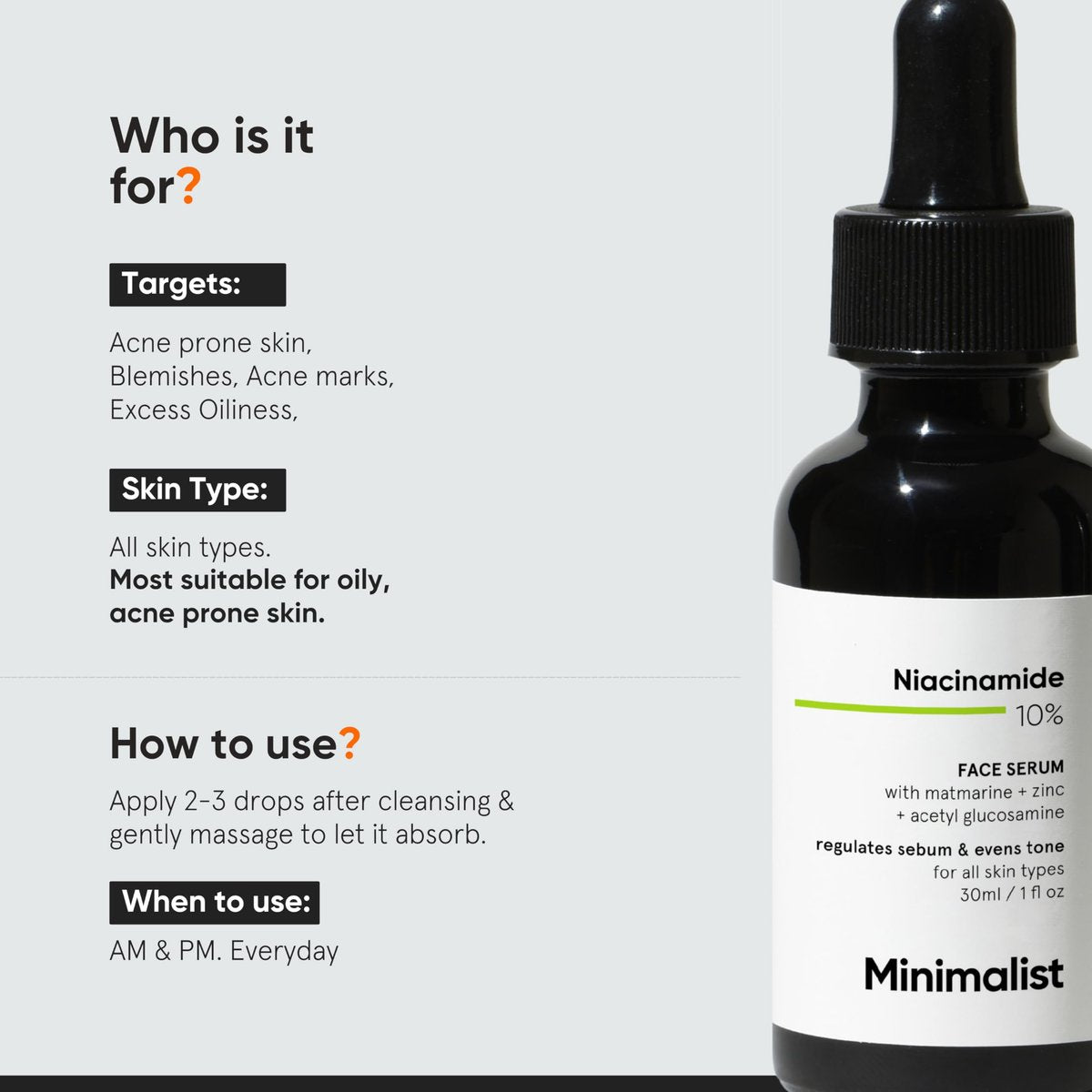 Minimalist Niacinamide 10% + 1% Zinc Face Serum | Reduces Pores, Acne Marks & Oil | Even Skin Tone | 30 ml - görsel 5